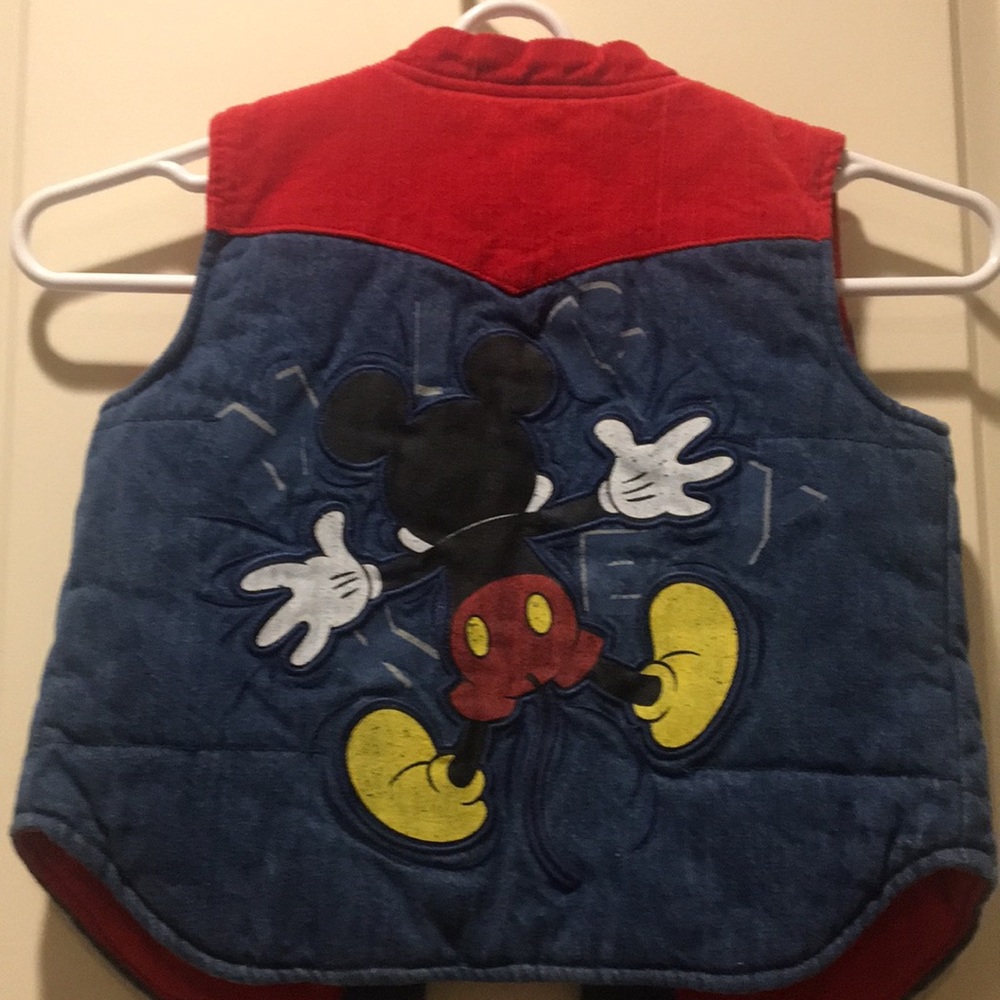 Disney Mickey Mouse snap down Denim Corduroy Puffer Vest pockets Kids Size 2T